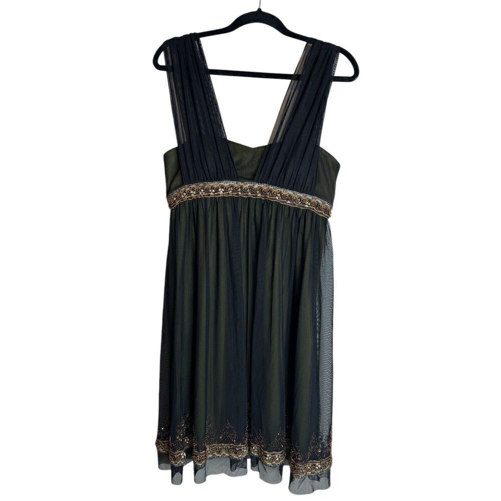 Decode 1.8  Fairy Grunge Embroidered Beaded Chiffon Green Sheer Black Overlay 10